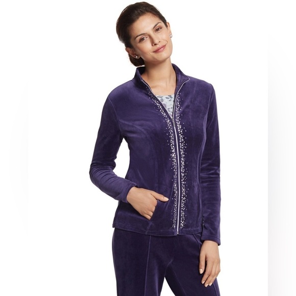Chico's Zenergy Velour Embellished Jacket Zip front Collared Size 2/M - Picture 1 of 10